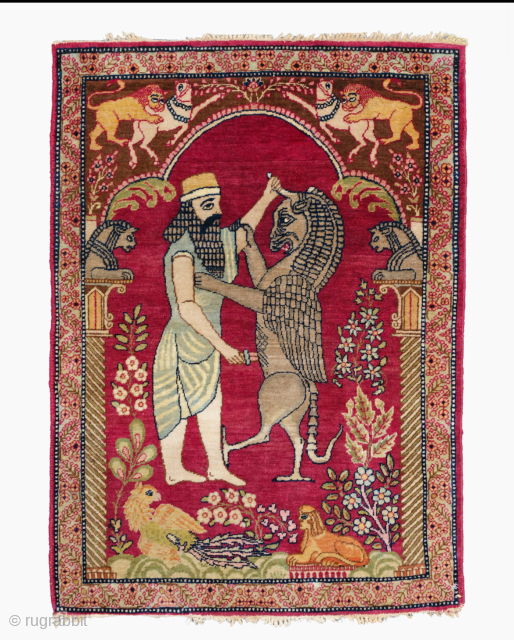 Antique Kerman Pictorial Rug Lion & King Darius Achaemenid Mythological Tapestry

Antique Kerman Pictorial Rug Mythological Tapestry Lion & King Darius Achaemenid at Persepolis

This antique Kerman rug possibly depicting a pictorial scene based  ...