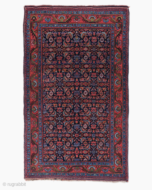 Period: Early 20th Century
Origin: Iran
Dimensions: 116 x 203 cm
This rare early 20th century Persian Bidjar rug highlights a powerful and rhythmic floral composition featuring a dense “Herati” or “Mahi” all-over pattern anchored ...