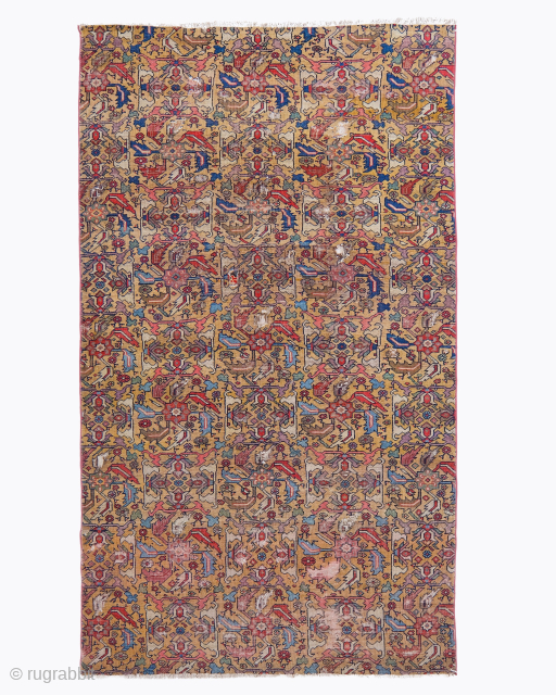 Period: Early 19th Century
Origin: Iran
Dimensions: 138 x 235 cm

This rare early 19th century Persian fragment highlights a powerful and rhythmic repeating composition featuring a sequence of complex geometricized floral and avian motifs  ...