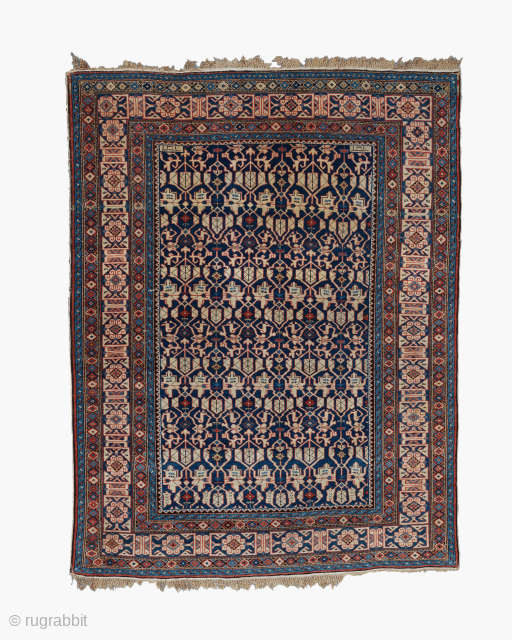 Antique Kuba Konagkend rug, third quarter 19th century,  Southern Mountainous Kuba Region, North East Azerbaijan

This rug has an overall arebesque lattice based on hexagonal forms. The arabesque pattern with strong ‘Kufic’  ...