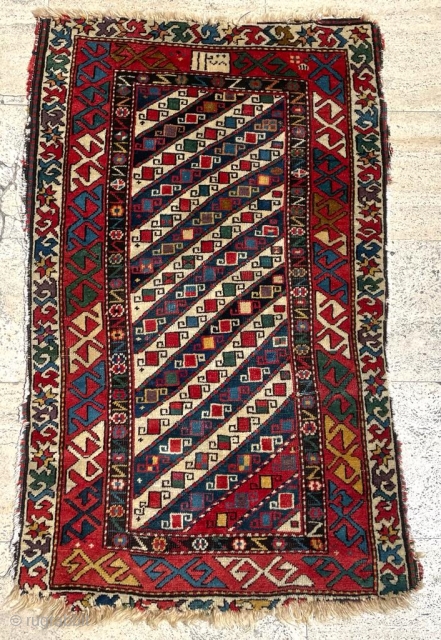 Dated Gendje Caucasian Rug. Cute size. Dated. Great Colours! Size 75x128 cm                     