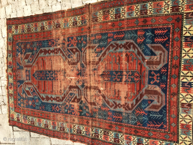 A rare caucasıen rug fragment.Beautıful colors.                           