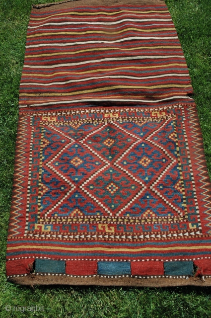 Uzbeki 1/2 kilim khorjin. Circa 1900. 65” X 33”.  Saturated natural dyes. Excellent condition. Ex Michael Craycraft.               