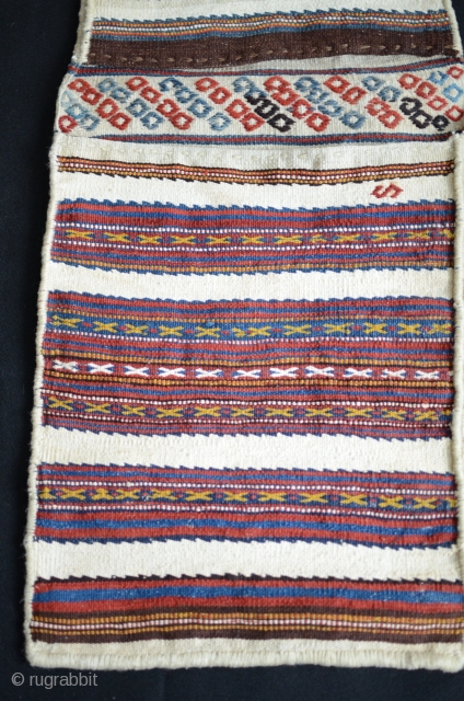 Varamin or Kordi flatwoven khorjin. 3’9-1/2”X1’3-1/2”. First 1/4 20th C. Wool. All natural colors. Excellent condition. Favorable price.               