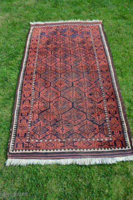 Antique Baluch pile rug. 5'1" X2'10". Wool. Beautiful natural dyes. Excellent condition with original finishes including kilim ends and intact selvedges. Price includes shipping in USA.       