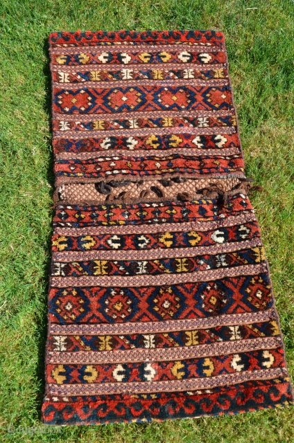 Antique Kyrgyz khorjin. 3 ft. 8 in. X 1 ft. 11-1/2 in. Circa 1900. All natural dyes. Complete and in excellent condition.           