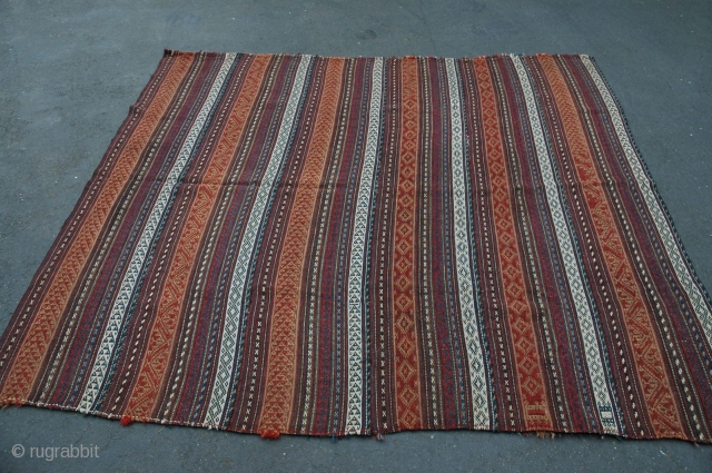 Shahsavan (or Qashqai) jajim. Circa 1900. 6 ft. X 6 ft. All wool. Natural dyes. All wool. Very good condition.  Favorable price.          