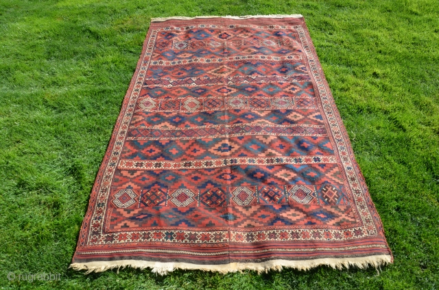 Very fine antique Baluch kilim 9 ft. 9 in. X 5 ft. 2 in. Wool. Circa 1880. All natural dyes. Small restorations to ends. Woven in two halves and joined. Exceptional quality.  ...