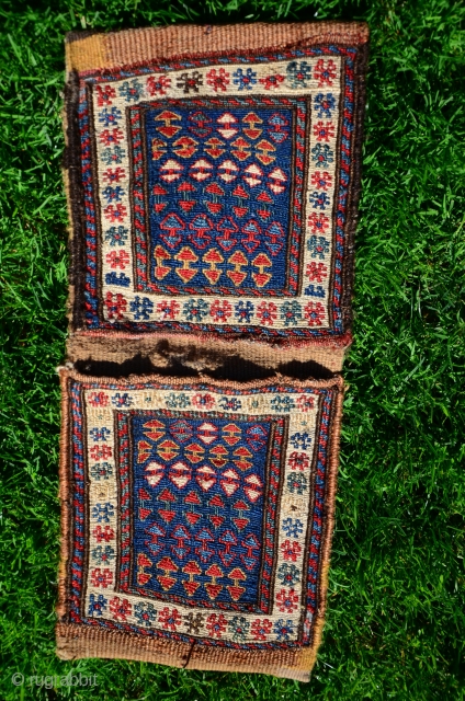 Antique Shahsavan sumac mini khorjin. 1'7" X 9" All natural dyes. Wool. Excellent condition.                   