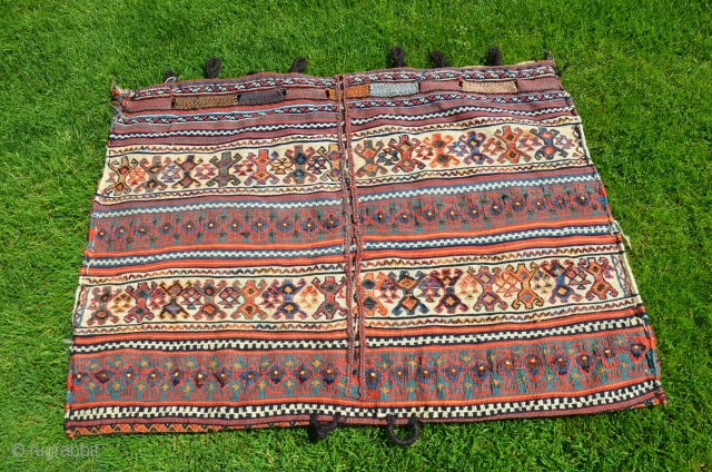Qashqai rakkat. 44" X 22". Early 20th C. Wool. Beautiful natural dyes. Excellent condition. Rare piece (See PJR Ford article in ORR...most rakkats are Afshari).        