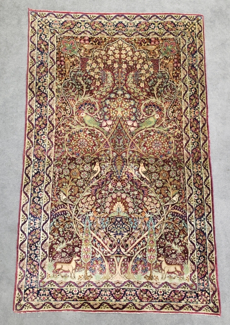 Exceptionally fine antique Ravar (Lavar) Kerman rug measuring approximately 2-11 × 4-8 in great condition (perfect size for hanging).              