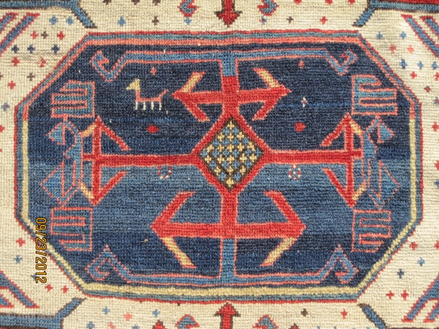 Sexy Kuba rug,circa 1860, with bold and rare design, in very good condition with oxidation to brown, measuring 5'-1" x 3'-8" or 155 cm x 124 cm, great wool and supple handle.  ...