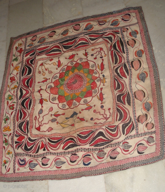 Kantha with beautiful veg colour and beautiful Padam in center .                      