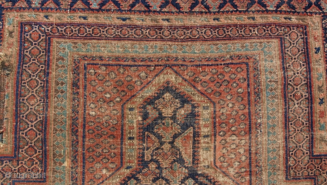 Old Baluche Pray Rug very nice colors but it is worn.                      