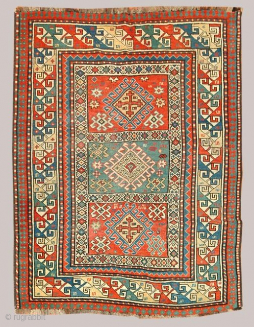 Stock #A102 Kazak  Circa 1900\'s Size: 4.2 x 5.8 feet                      