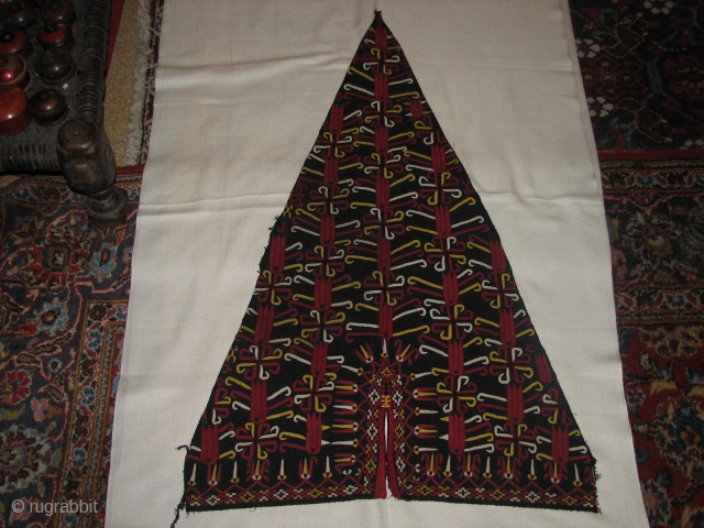 A Very Beautiful Old Black chyrpy fragment, very nice colours and fine embroidery, with old hand woven russian cotton on the back, the size is about 80 cm long TO 53 cm,  ...