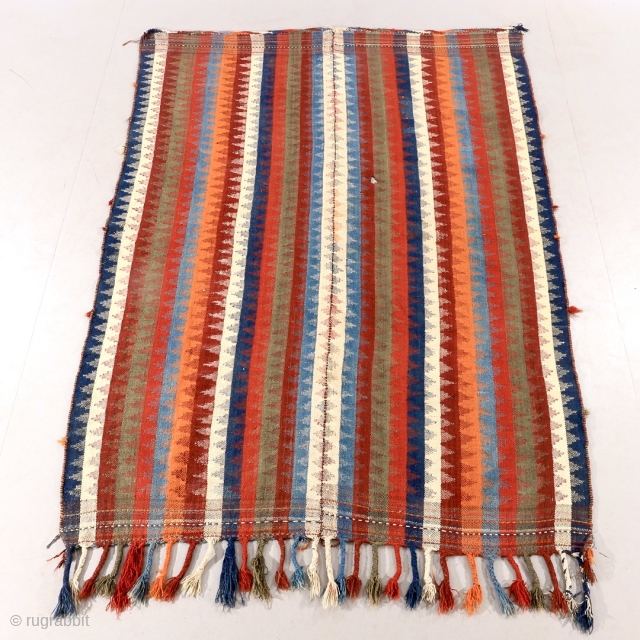 Qashqai jajim tapestry with little damage. Finely woven with all natural colors. 237 x 163 cm                 