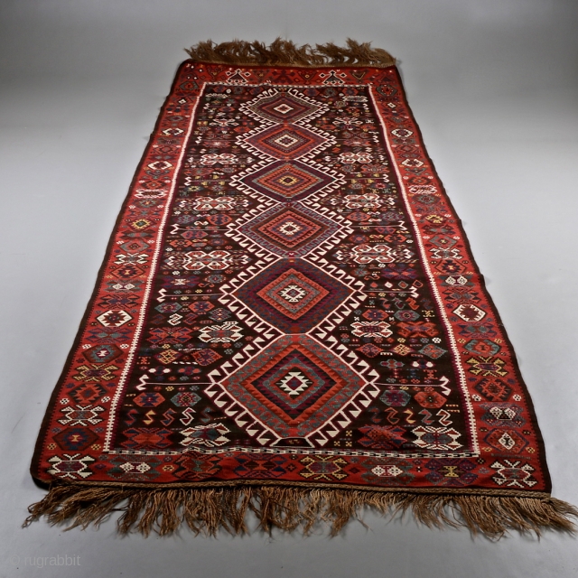 East Anatolian Kars Kagizman kilim. Probably early 1900’s. In perfect condition. All natural colors. 420 x 144cm/ 13'9.35" x 4’8.69"             