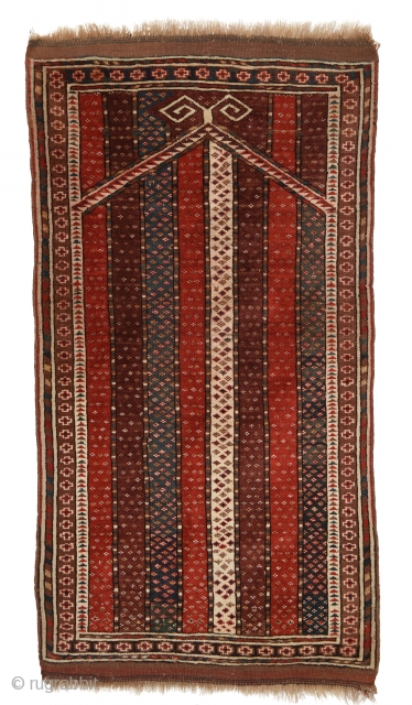 Early 1900's Turkmen Beshir prayer rug. Measures circa 135cm x 72cm/ 4′ 5.1496″ x 2′ 4.3465″                 