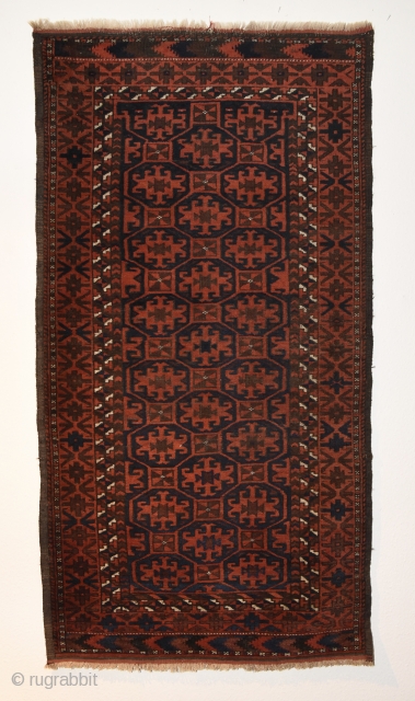 Baluch tribal rug with classic design. 175cm x 92cm (68" x 36") early 20th century. All natural colors.               