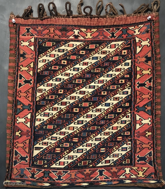 Min 19th  Century shahsavan soumak bagface size 1’11+1’8                        