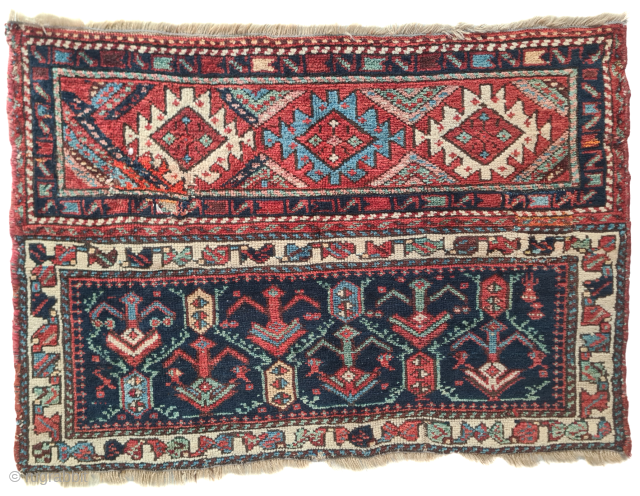 Antique rare Kurdish Sauj Bulag rug from northwestern Persia, likely made in or around the city of Mahabad. Beautiful natural colors. Late 19th century. Wool on wool. Two repairs (see photo). Collector's  ...
