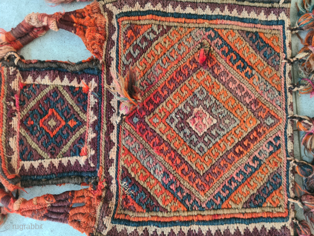 Tribal kurdish Jaff Namakdan saltbag from Sanjab (Border Iran/Iraq) with sumakh embroidery ~ 55x30cm used condition with a few small holes

Please contact me directly: goekay.sargin@yahoo.        