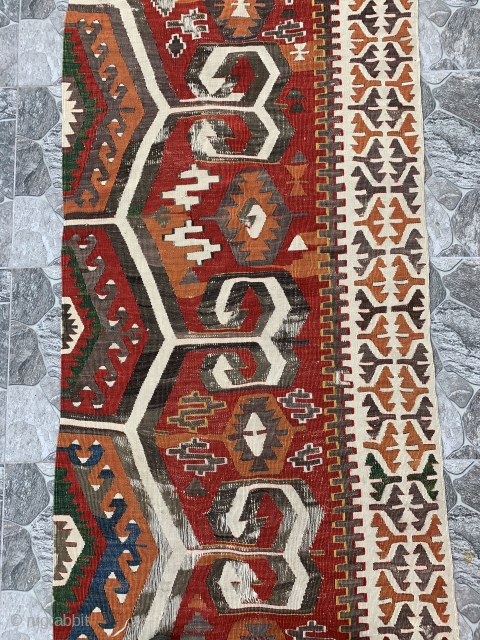 Antique Anatolian Aksaray Long Kilim Strip Size 80x370 / 2'6'' x 12'1''                     