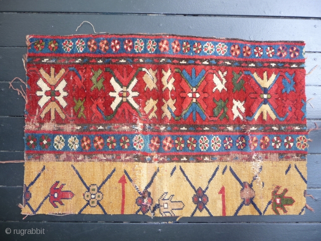 A handsome South Caucasian fragment from the first half of the 19th century. Lovely saturated color -- measuring 28" x 17"            