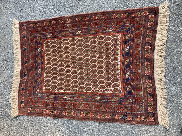 Antique Afshar 3’.4” * 4’.3”. 
Added artificial fringe                         