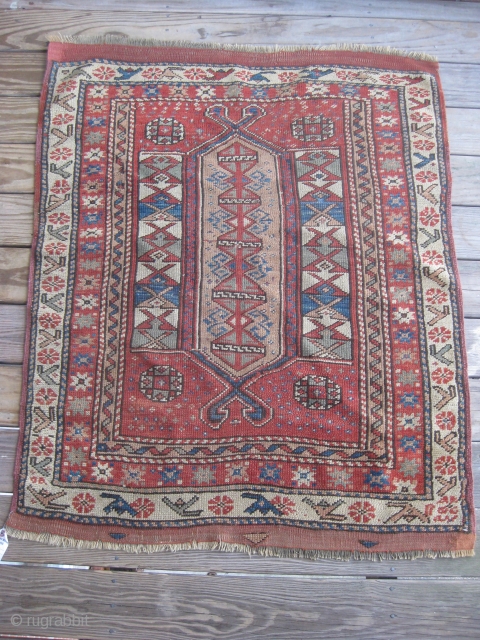 Bergama rug 39" * 46"  Even low pile, two small repairs in the corners                  