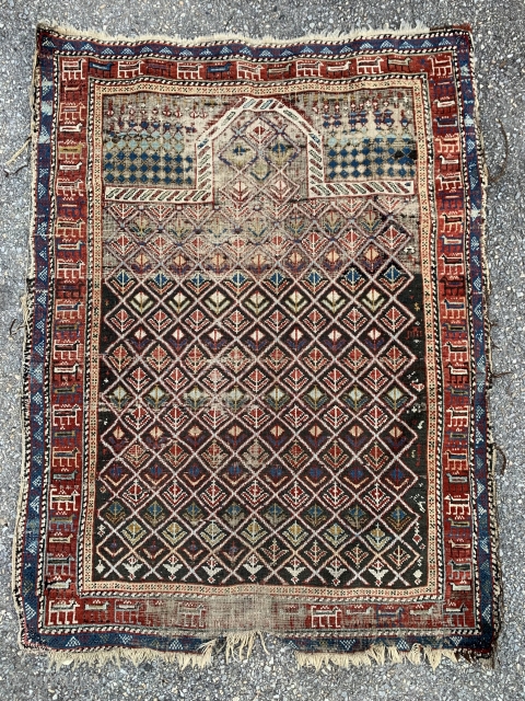 Antique Daghestan Prayer Rug  41" * 64".  With wear and oxidized browns                   