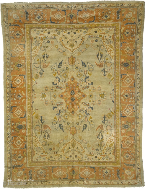 Antique Turkish Oushak Rug
Turkey ca.1910
13'0" x 10'1" (397 x 308 cm)
FJ Hakimian Reference #04037
                   