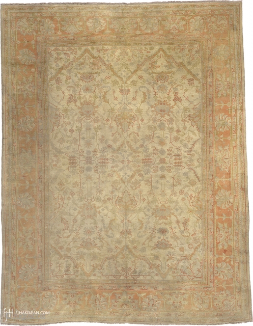 Antique Persian Oushak Rug
Persia ca.1890
12'9" x 9'8" (389 x 295 cm)
FJ Hakimian Reference #04107
                   