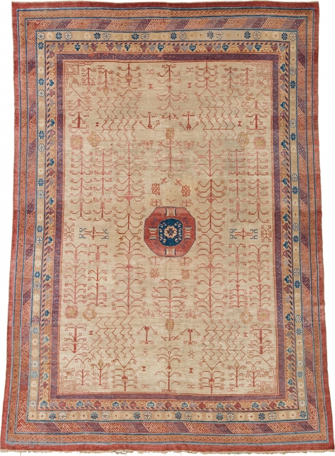 Antique Chinese Khotan Rug
China ca.1890
13'10" x 9'7" (422 x 292 cm)
FJ Hakimian Reference #08073
                   