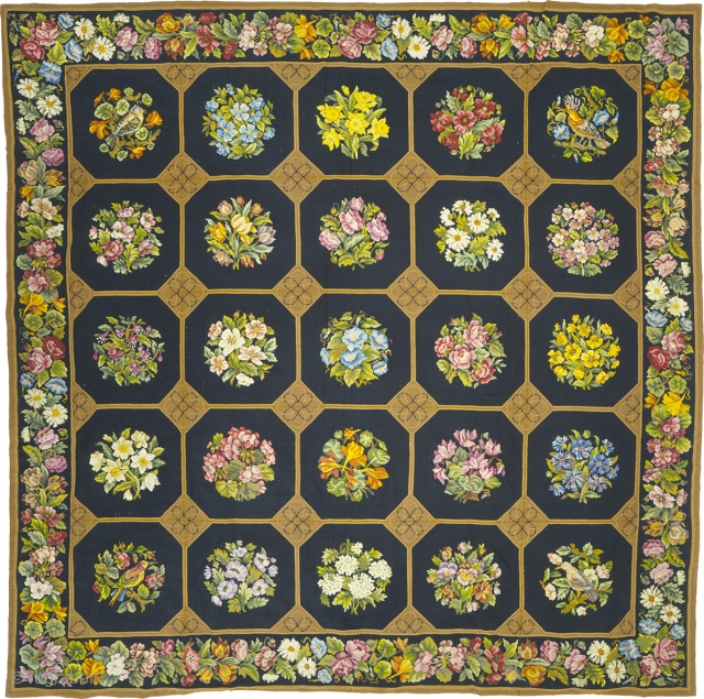 Antique France Needlepoint Rug
France ca.1900
8'9" x 8'9" (267 x 267 cm)
FJ Hakimian Reference #02189
                   