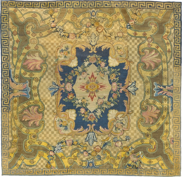 Antique French Aubusson Rug
France ca. 1760
Provenance: Ephrussi de Rothschild Collection
12'1" x 12'0" (369 x 366 cm)
FJ Hakimian Reference #03182
              