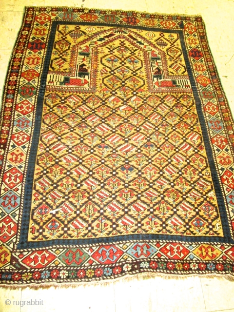 19Th Century Caucasian Marasali Shirvan Rug.

size 3'8''x4'8''. condition very good for the age low even pile. lovely  colors.              