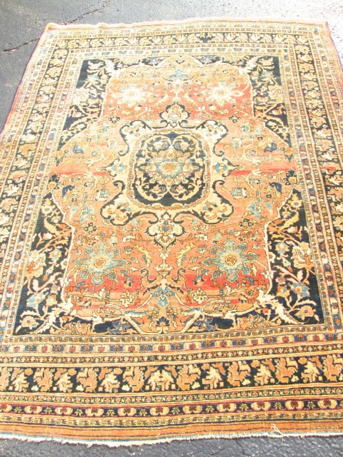 Stunning Antique Persian Haji Jalili  Tabriz Rug.

size 6'x4'6''. condition very good low even pile .ends and sides intact.              