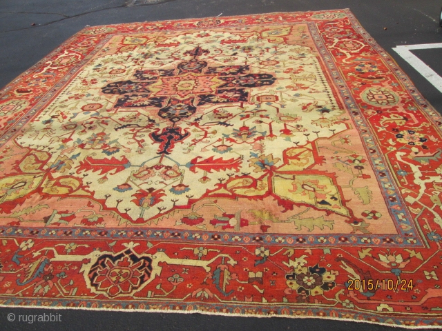 Stunning Antique Persian Serapi Rug.

size 12'x14' condition great low even pile .circa 1880.great colors.
                   