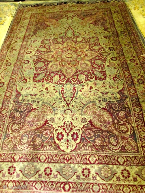 Stunning Mid 19th Century Antique Oriental Rug.

size 4'4''x6'9''.Full pile throgh  out condition. the colors ,quality of the wool is the best.no dry .some damage by the dog  please see photos.  ...