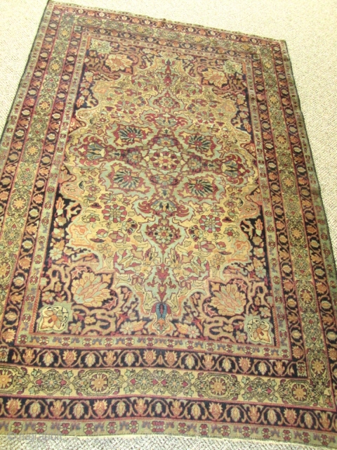 Antique Persian Laver Kerman Rug.

size4'2''x6'2''. condition very good low even pile. circa 1880.                    