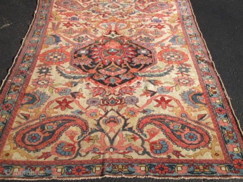 Unusual Antique Persian Malaer Rug.

size 5'1''x6'4''.

condition low even pile need some re pile.                    