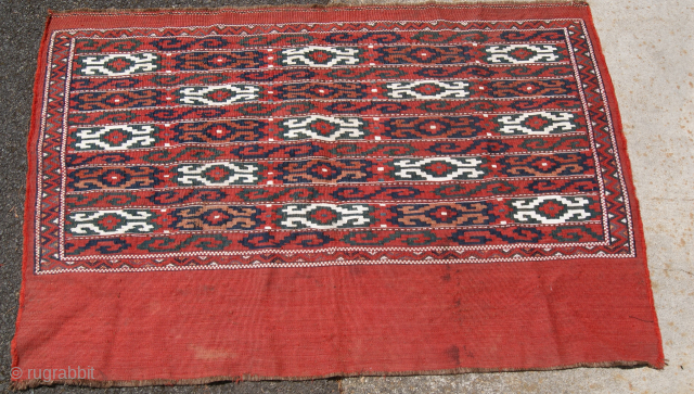 19th century yomud chuval kilim good condition nice colors.                        