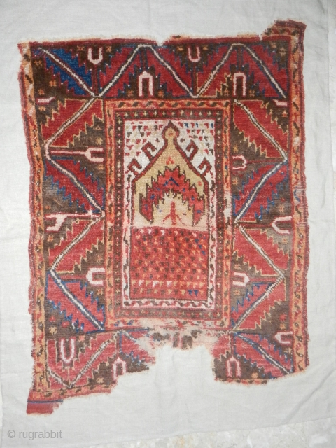 Central Anatolian, Aksaray Pray Rug Fragment.                           