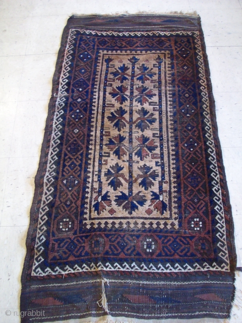 Baluch rug...5'3 by 2'7 ft...Camel hair background and almost perfect skirts (kilims) Good and bright colors                 