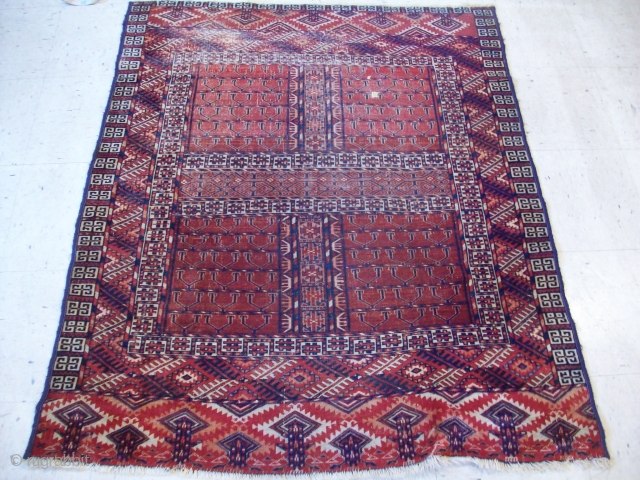 Turkoman rug...4'6 by 3'8 ft...Great skirts...                           