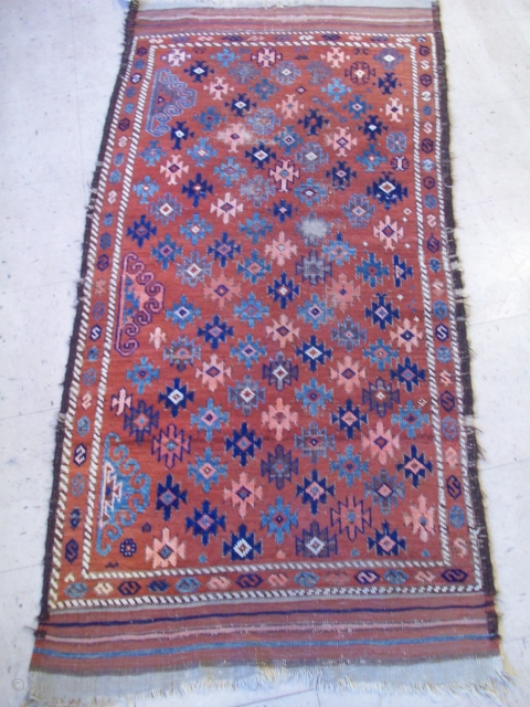 Magnificent Baluch rug...Beautiful and happy colors...5'9 by 2'10 ft...Skirts are almost perfect...The rug is in good condition in general...Some oxidation and wear,thats it!!!
Do you have a question? Anything to ask? Why don't  ...