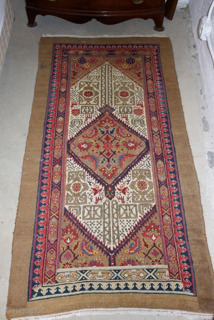 19th cent. Persian Serab runner, shortened excellently.  Stain,  otherwise very good condition, size: 6'5" x 3'.  Camel wool.            