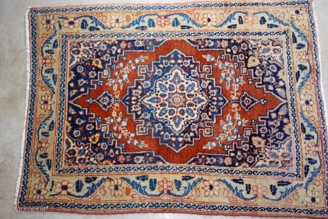 Late 19th century Persian Heriz mat.  Size: 3'2" x 2'6".  Hand washed.  Excellent condition. Unusual.               